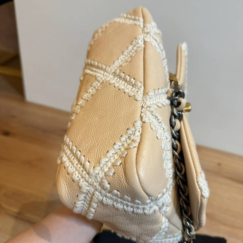 CHANEL 香奈兒 限量款 19 牛皮 粉色 鈎花縫線二 斜背包 肩背包 鍊條包 側背包 手提包-21