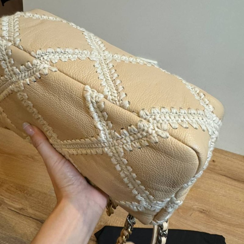 CHANEL 香奈兒 限量款 19 牛皮 粉色 鈎花縫線二 斜背包 肩背包 鍊條包 側背包 手提包-22