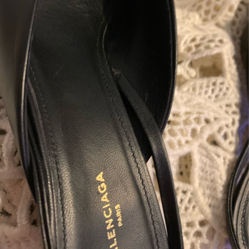 巴黎世家Balenciaga黑色皮革尖頭蝴蝶結 後繫帶扣腳踝跟鞋37 穆勒鞋-10