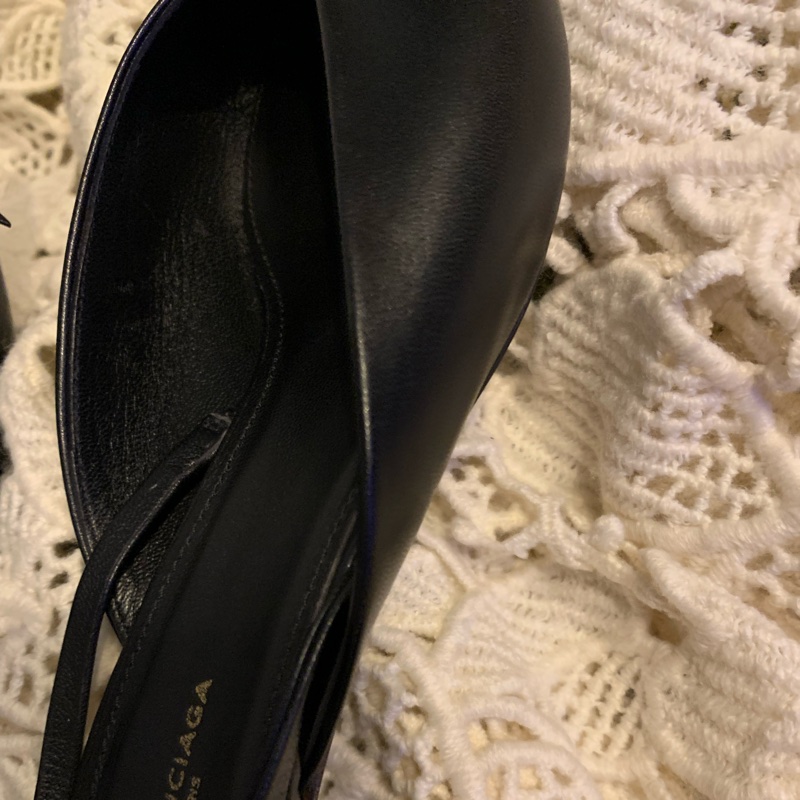 巴黎世家Balenciaga黑色皮革尖頭蝴蝶結 後繫帶扣腳踝跟鞋37 穆勒鞋-11