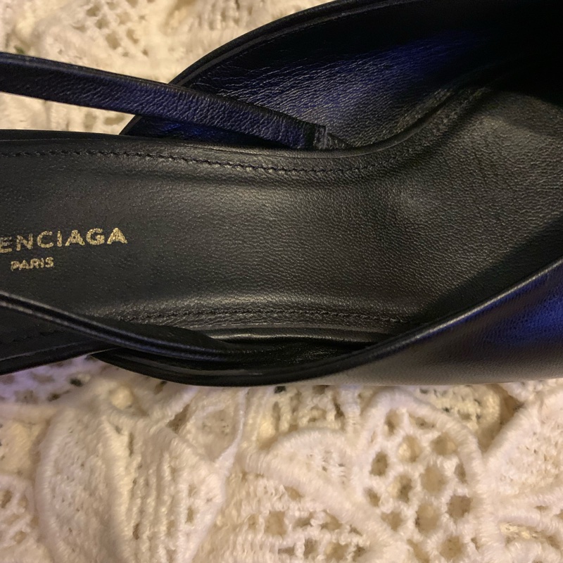 巴黎世家Balenciaga黑色皮革尖頭蝴蝶結 後繫帶扣腳踝跟鞋37 穆勒鞋-14