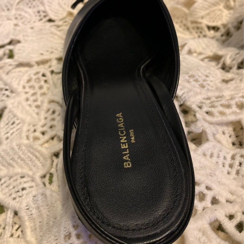 巴黎世家Balenciaga黑色皮革尖頭蝴蝶結 後繫帶扣腳踝跟鞋37 穆勒鞋-19
