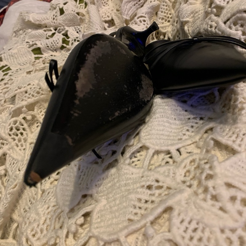 巴黎世家Balenciaga黑色皮革尖頭蝴蝶結 後繫帶扣腳踝跟鞋37 穆勒鞋-34