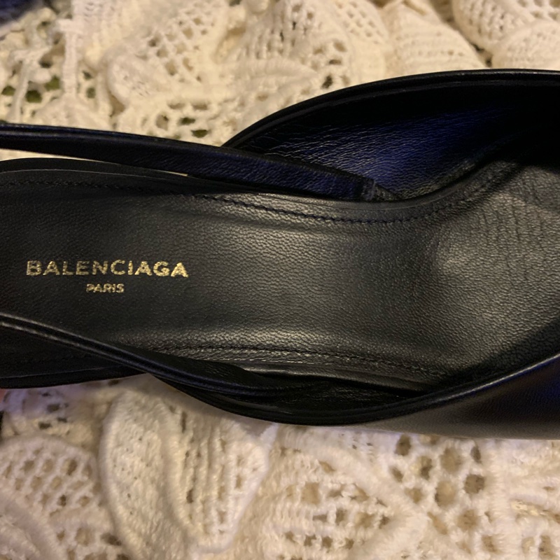 巴黎世家Balenciaga黑色皮革尖頭蝴蝶結 後繫帶扣腳踝跟鞋37 穆勒鞋-41