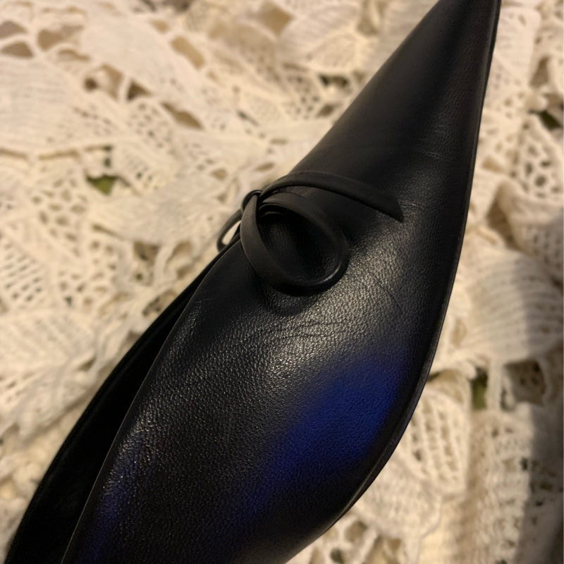 巴黎世家Balenciaga黑色皮革尖頭蝴蝶結 後繫帶扣腳踝跟鞋37 穆勒鞋-46