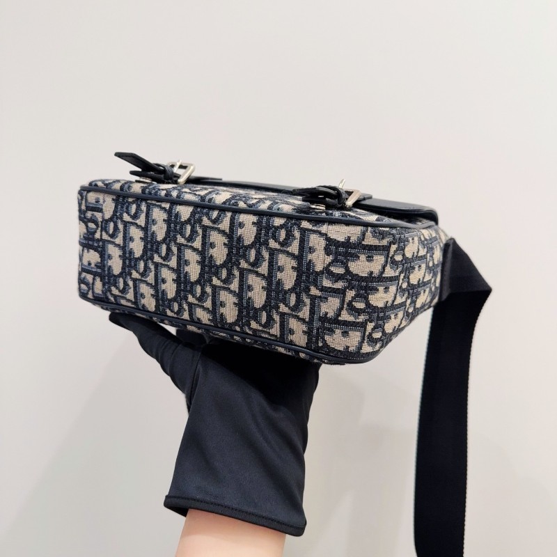 Dior迪奧 經典藍色Oblique印花刺繡拼皮郵差包 信使包  斜背包-4