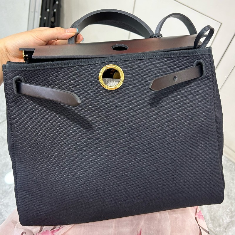 Hermes愛馬仕 herbag31黑金帆布拼皮手提包 肩背包 Z刻-7