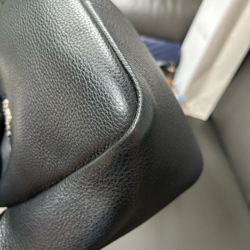 Prada 黑銀全皮小號菜籃子托特包 經典三角標 手提包-16