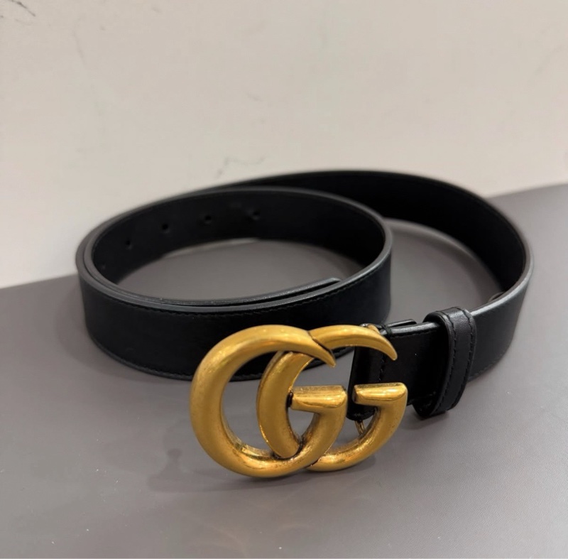 Gucci復古仿舊雙金互扣式牛皮皮帶-5