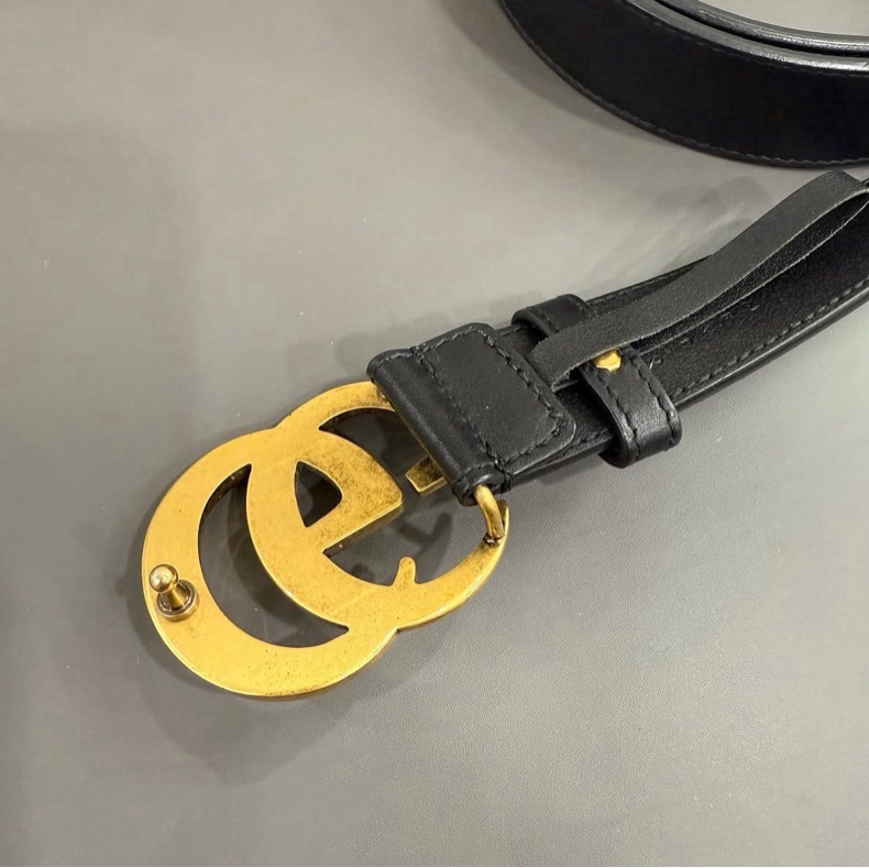 Gucci復古仿舊雙金互扣式牛皮皮帶-6