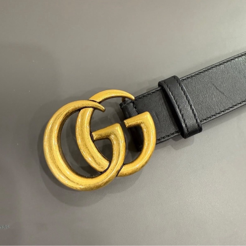 Gucci復古仿舊雙金互扣式牛皮皮帶-7