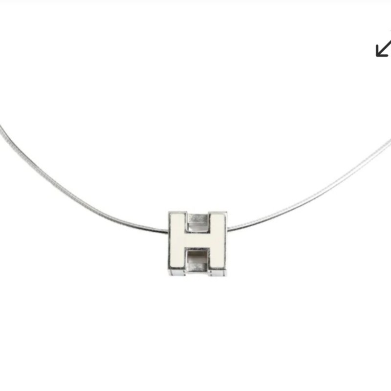 Herme's Cage D’H 方塊白色銀鏈項鍊-0