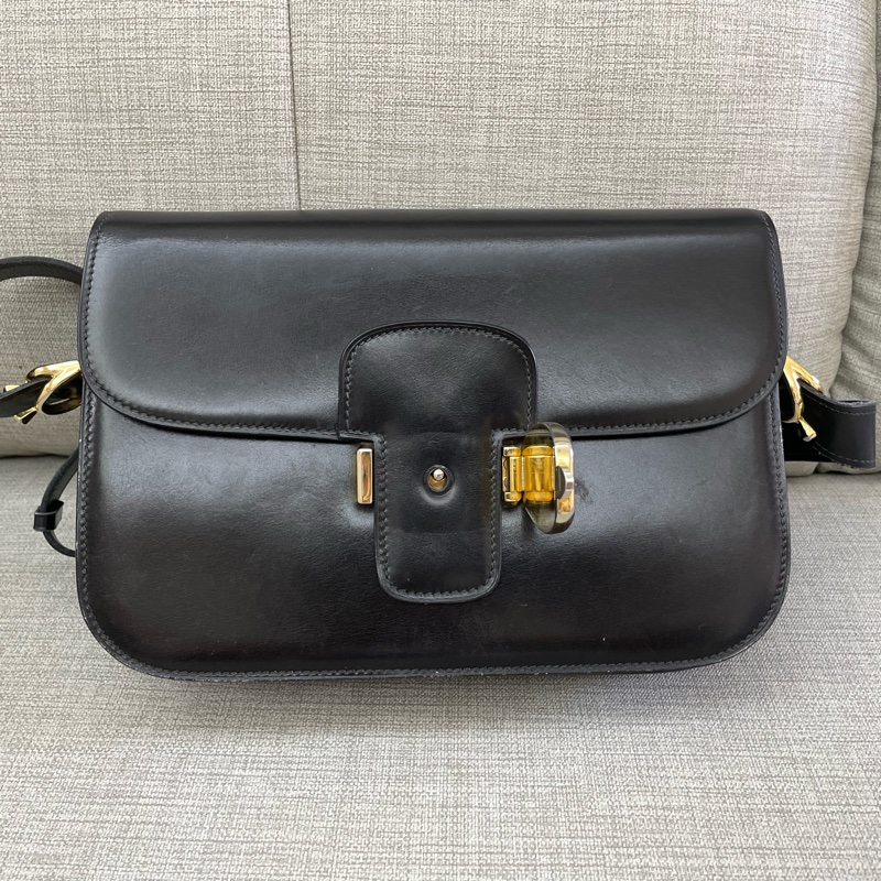 保存良好Celine vintage馬車金具BOX翻蓋包/肩斜背-7