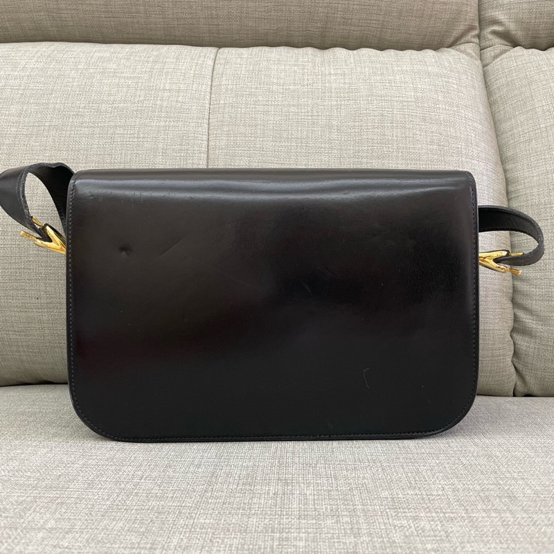 保存良好Celine vintage馬車金具BOX翻蓋包/肩斜背-9