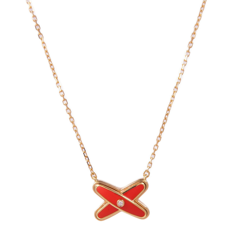 Chaumet 18K玫瑰金Jeux de Liens Carnelian Pendant鑽石/紅玉髓項鍊-0
