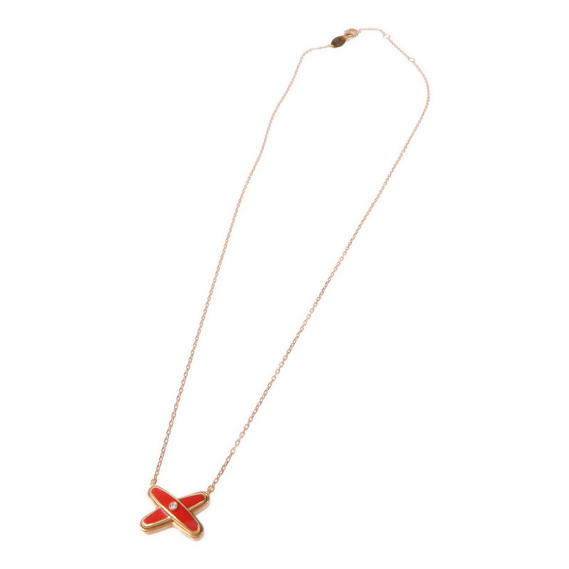 Chaumet 18K玫瑰金Jeux de Liens Carnelian Pendant鑽石/紅玉髓項鍊-2