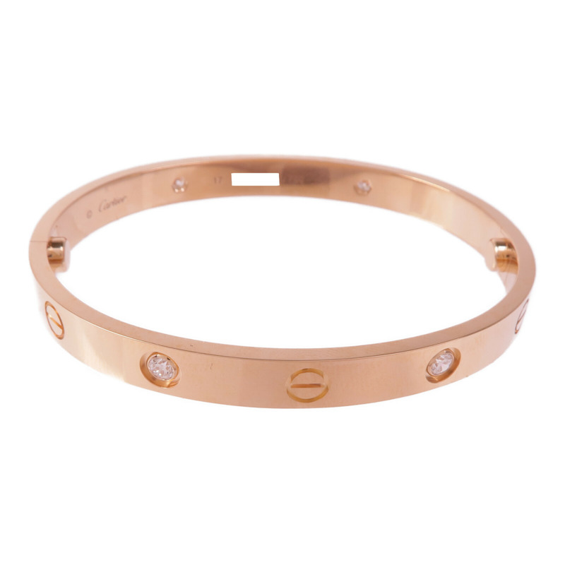 CARTIER 18K玫瑰金Love Bracelet 4 Diamonds鑽石手鐲Cartier#17-0