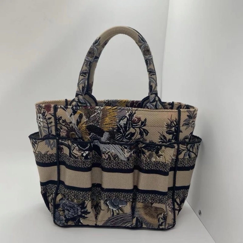 Christian Dior Oblique 刺繡 Catherine 迷你手提包 原味米色-1