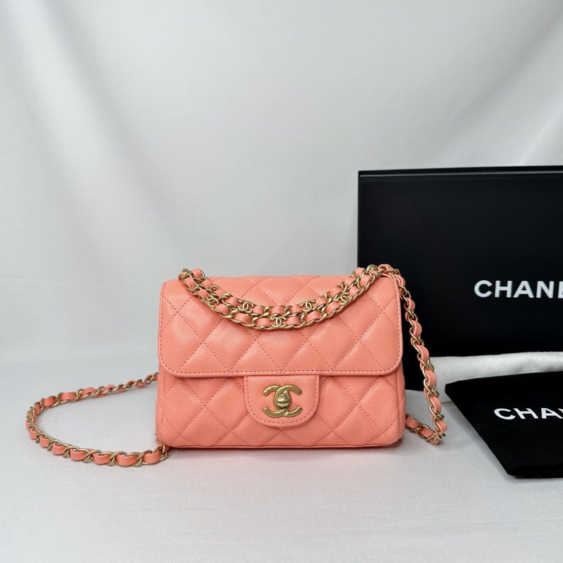 CHANEL 25P淡橘荔枝牛迷你口蓋包-0