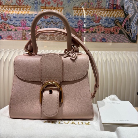 DELVAUX/德爾沃櫻花粉金扣brillant mini手提斜挎包 99新 有購證 尺寸:20*15*10