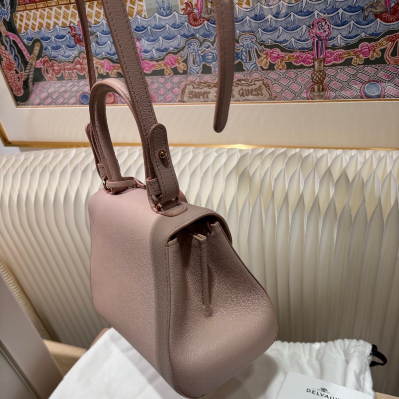 DELVAUX/德爾沃櫻花粉金扣brillant mini手提斜挎包 99新 有購證 尺寸:20*15*10-3