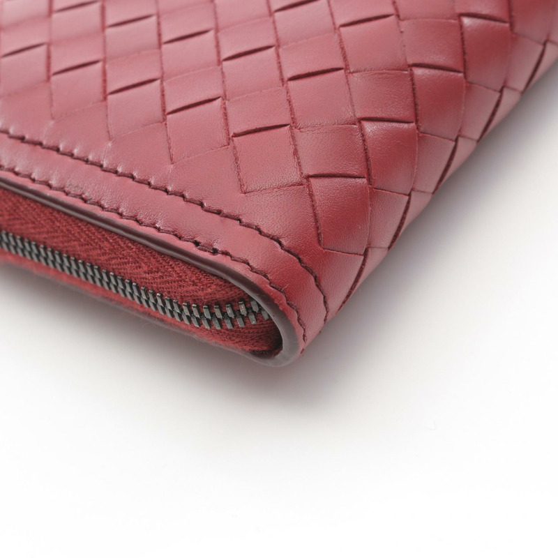 BOTTEGA VENETA Intrecciato Around 拉鍊長款皮夾 皮夾 皮革 紅色 二手 女士-7