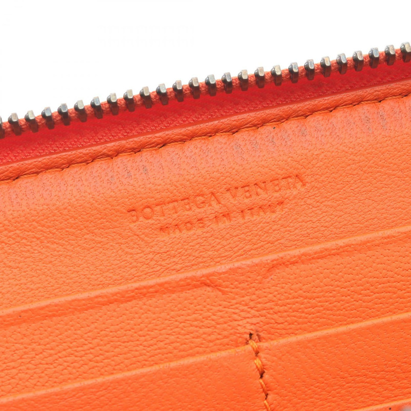 BOTTEGA VENETA Intrecciato Around 拉鍊長款皮夾 114076 皮革 橘色 二手-3