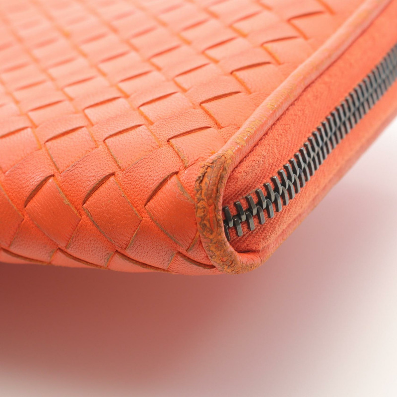 BOTTEGA VENETA Intrecciato Around 拉鍊長款皮夾 114076 皮革 橘色 二手-4