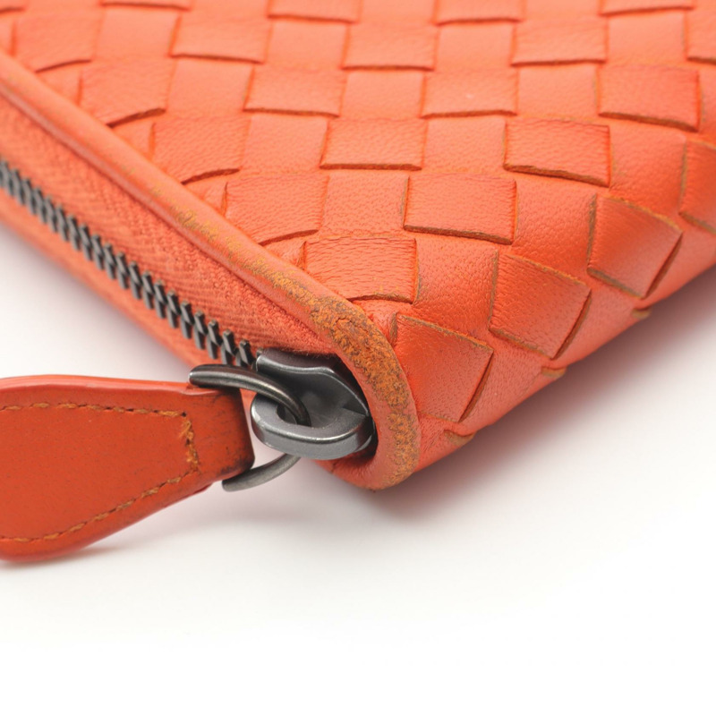 BOTTEGA VENETA Intrecciato Around 拉鍊長款皮夾 114076 皮革 橘色 二手-5