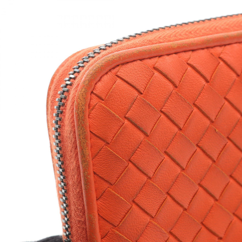 BOTTEGA VENETA Intrecciato Around 拉鍊長款皮夾 114076 皮革 橘色 二手-6