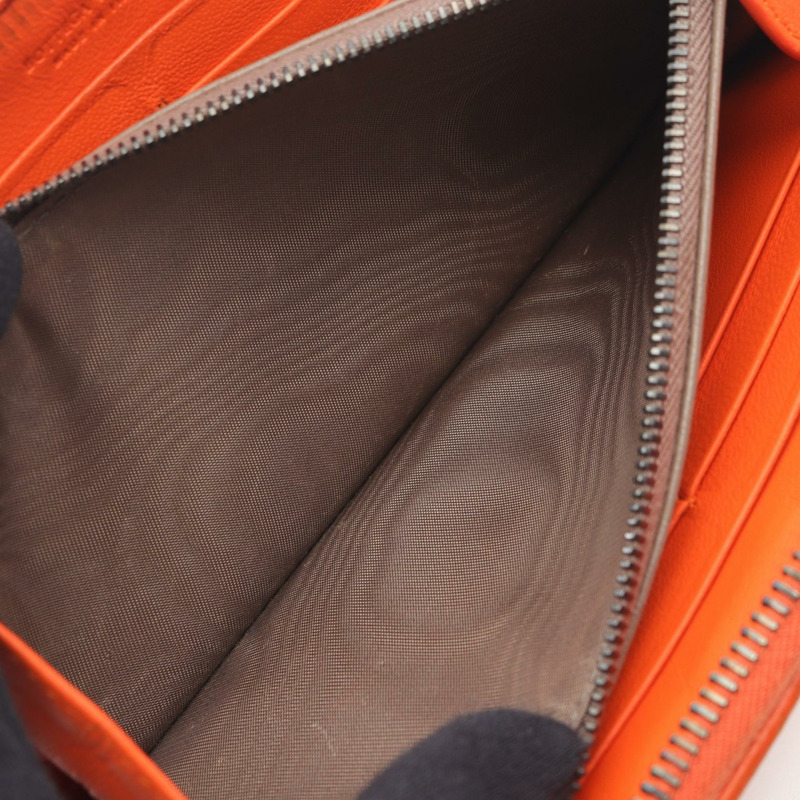 BOTTEGA VENETA Intrecciato Around 拉鍊長款皮夾 114076 皮革 橘色 二手-9