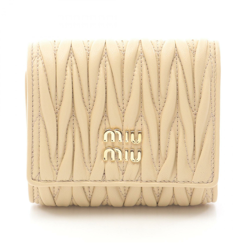 Miu Miu Matelasse 三折皮夾 皮夾 5MH033 皮革 米色 二手 女士-0