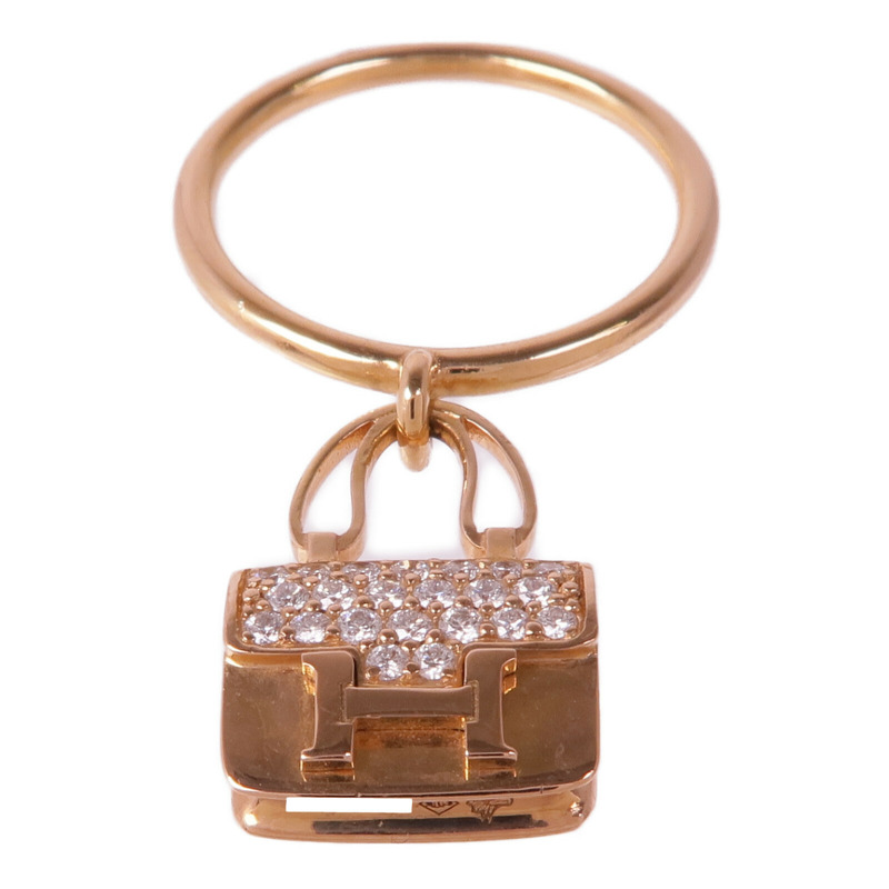 HERMES 18K玫瑰金Amulettes Constance Ring鑽石戒指Hermes#52/US#6-1