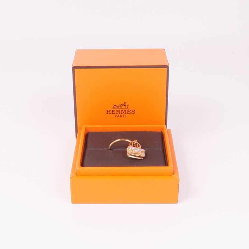 HERMES 18K玫瑰金Amulettes Constance Ring鑽石戒指Hermes#52/US#6-5