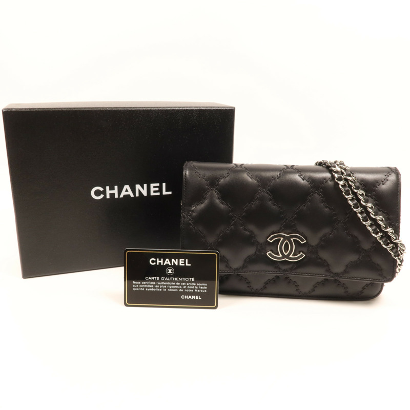 CHANEL 羊皮皮革Woc銀扣鏈帶肩背袋-5
