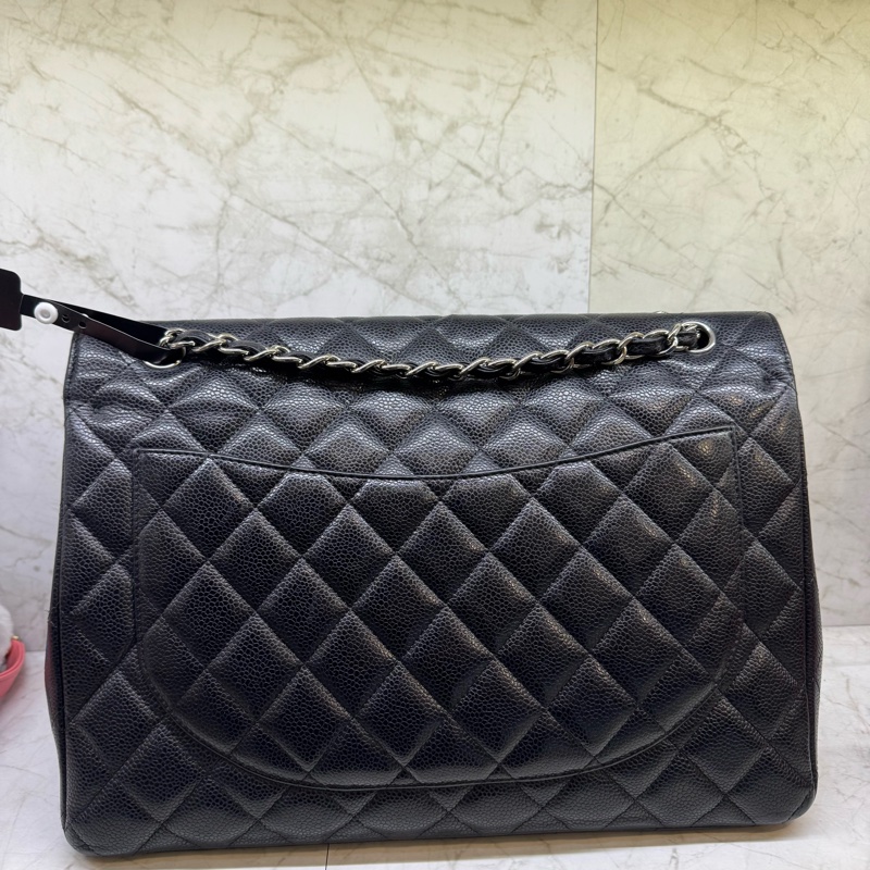 CHANEL黑銀荔枝皮MAXIJUMB0/15-2