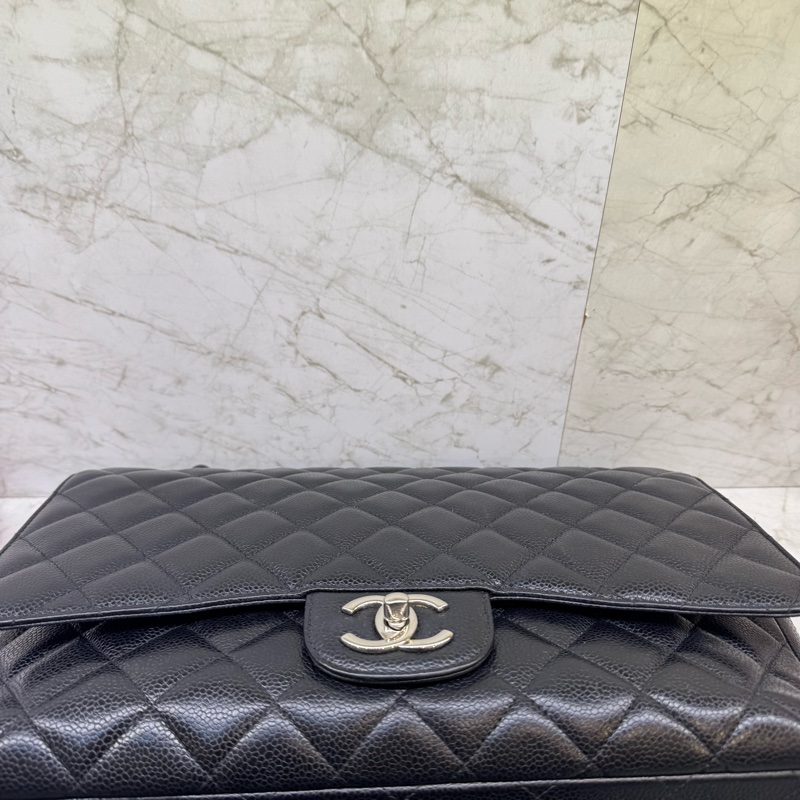 CHANEL黑銀荔枝皮MAXIJUMB0/15-4