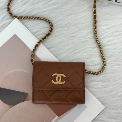 CHANEL 23A雙層小鍊包 - 焦糖棕金