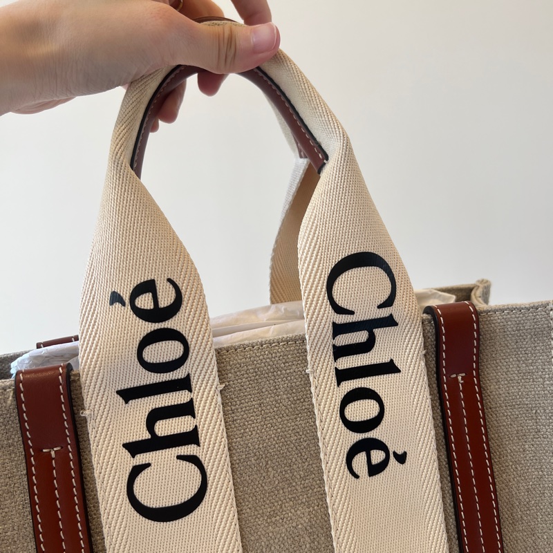 Chloe 棉麻咖牛皮小號Woody-5