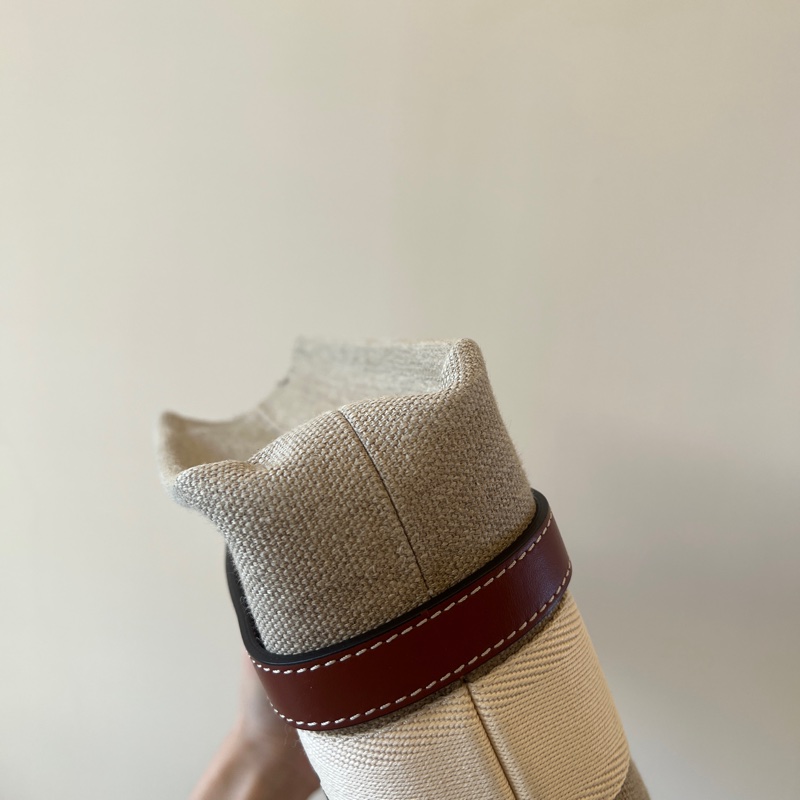 Chloe 棉麻咖牛皮小號Woody-7