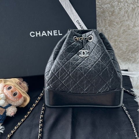 【配件：防塵袋 💕】Chanel 流浪背包 鴛鴦鏈條 牛皮 黑色 小號 雙肩 單肩 書包 背包 手提
