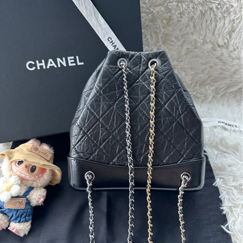 【配件:防塵袋 💕】Chanel 流浪背包 鴛鴦鏈條 牛皮 黑色 小號 雙肩 單肩 書包 背包 手提-1