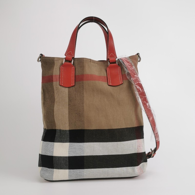 Burberry Ashby 牛皮帆布 Canvas 格紋開放式包口子母包單肩包-2