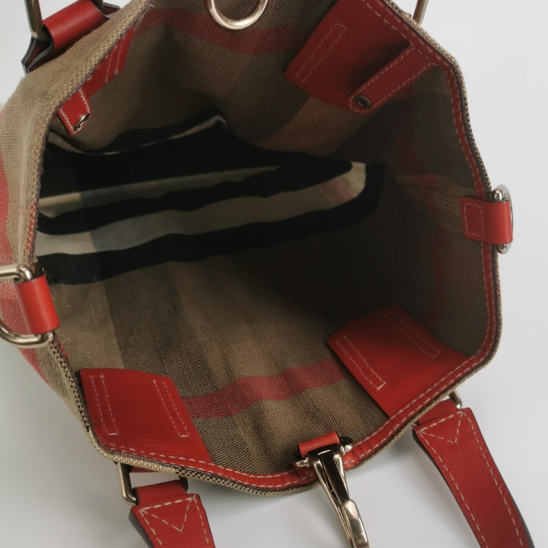Burberry Ashby 牛皮帆布 Canvas 格紋開放式包口子母包單肩包-7