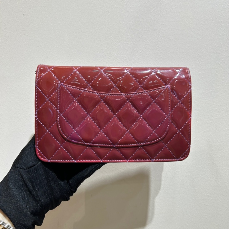【配件:塵袋 卡 💕】Chanel 2.55 woc鏈條包 紅色銀扣 漆皮單肩斜挎包-2