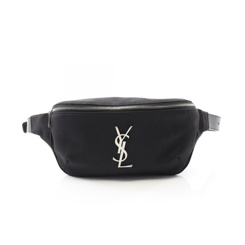 SAINT LAURENT PARIS YSL 標誌腰包 PLB590076 帆布皮革黑色二手