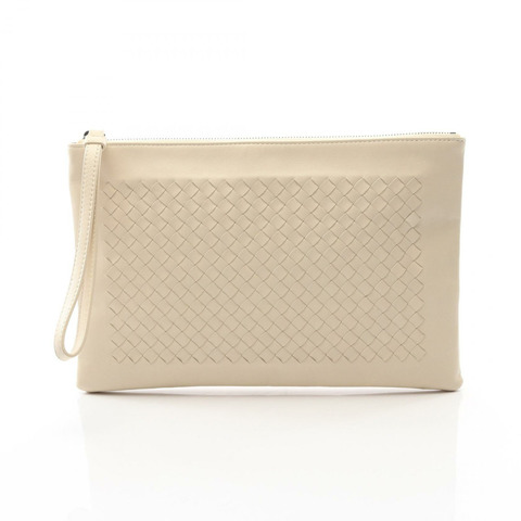 BOTTEGA VENETA Intrecciato 商務手拿包 皮革 米色 二手 男款