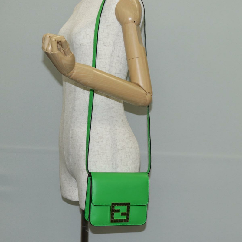 【日本直送】FENDI Fab 肩背包 皮革 綠金色 正品 133473M-25