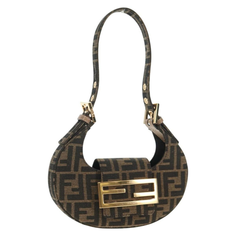 【日本直送】FENDI Zucca 帆布 Mamma Baguette 肩背包 黑棕色 正品 128937M-0