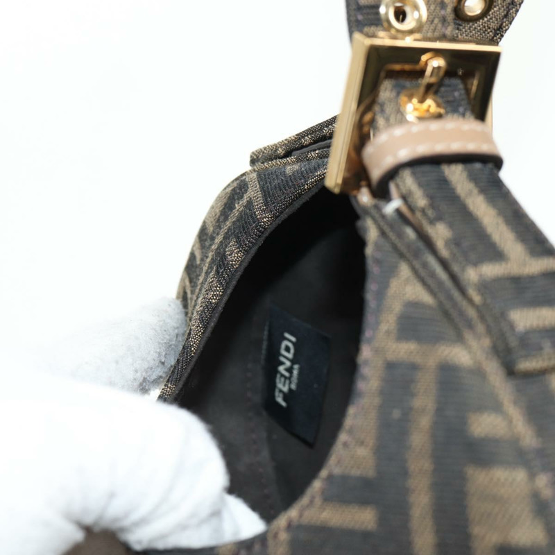 【日本直送】FENDI Zucca 帆布 Mamma Baguette 肩背包 黑棕色 正品 128937M-23